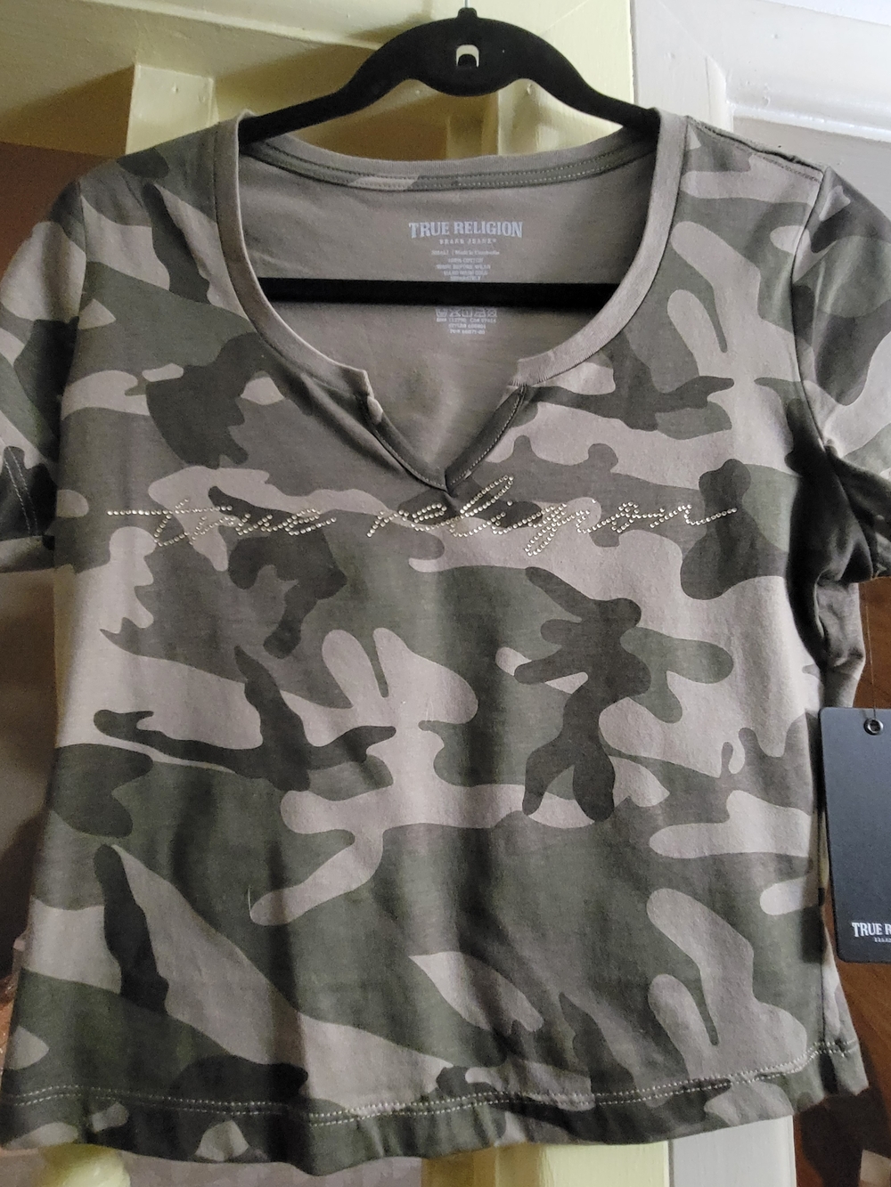 True Religion Women's Olive Camo Short Sleeve Tee